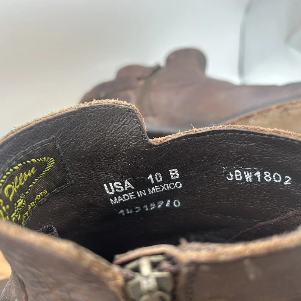 J.B.‎ Dillon Short Zip Western Boot Womens US 10 B Brown Leather Buckle Strap